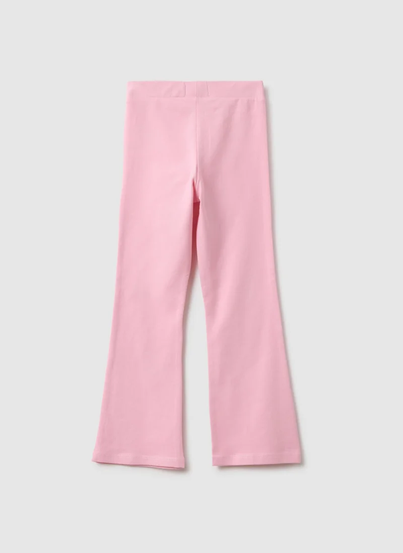 او في اس بنطلون ضيق قطني وردي مطاطي بقصة ضيقة للبنات مزين بزخارف